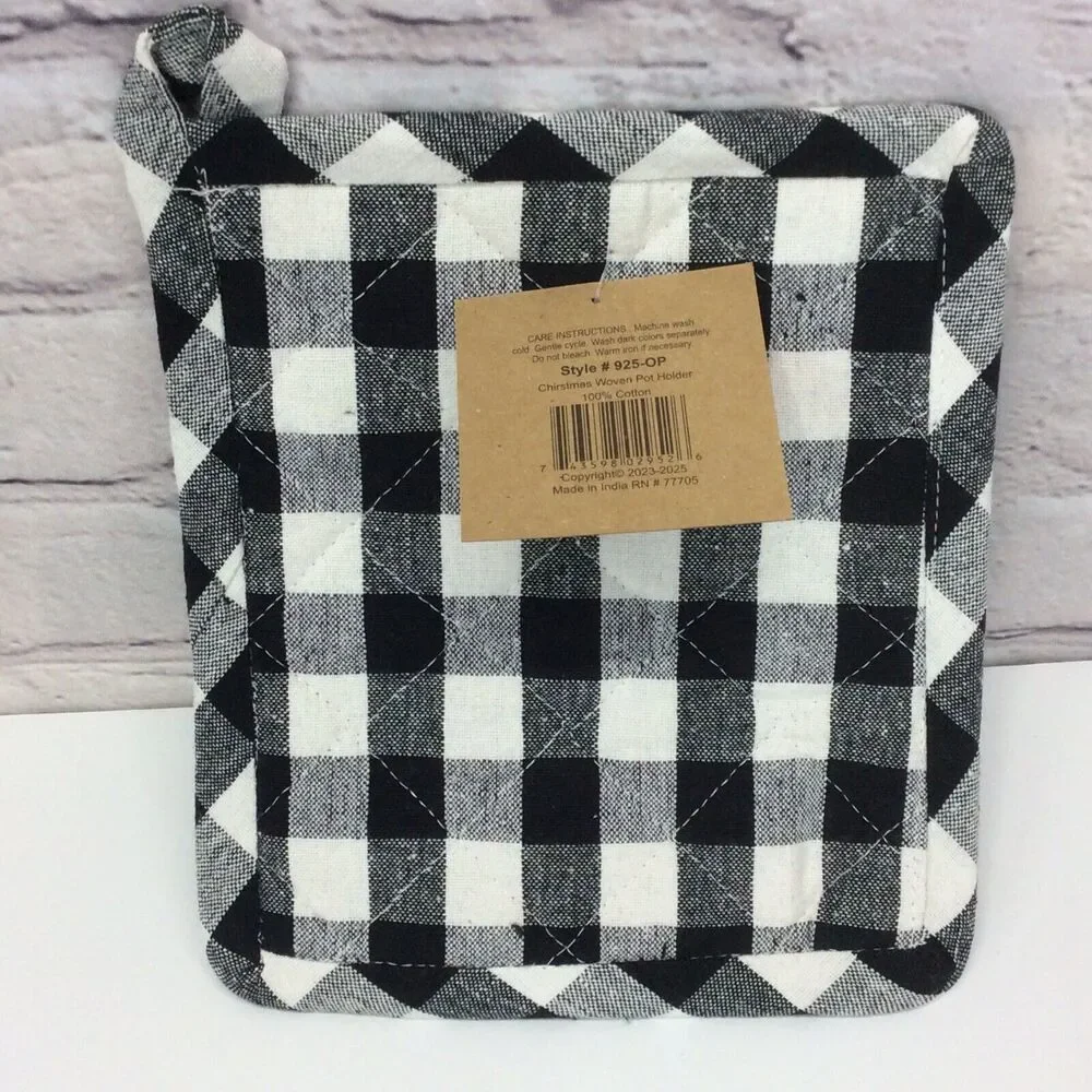 Buffalo Check 5 Pc. Kitchen Set Black/White Towel/Mitt/Pot Holder/2 Dish Cloths